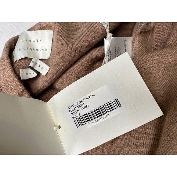 Lauren Manoogian Pleat Skirt Camel Sz 2 Medium Pleated Drop Waist Wool Alpaca BN - Picture 13 of 16